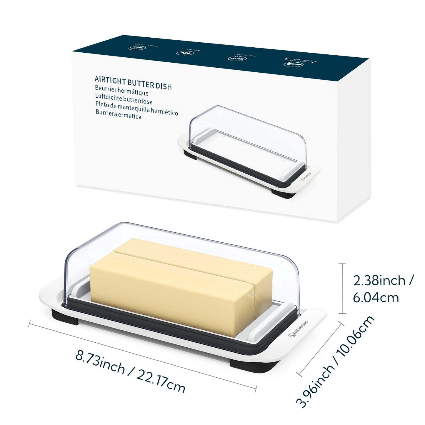 Airtight Butter Dish with Lid for Countertop and Fridge,Large Butter Keeper, Dishwasher Safe, Plastic Butter Holder Tray for 2 Sticks East Coast/West Coast/European Style/Kerrygold Butter