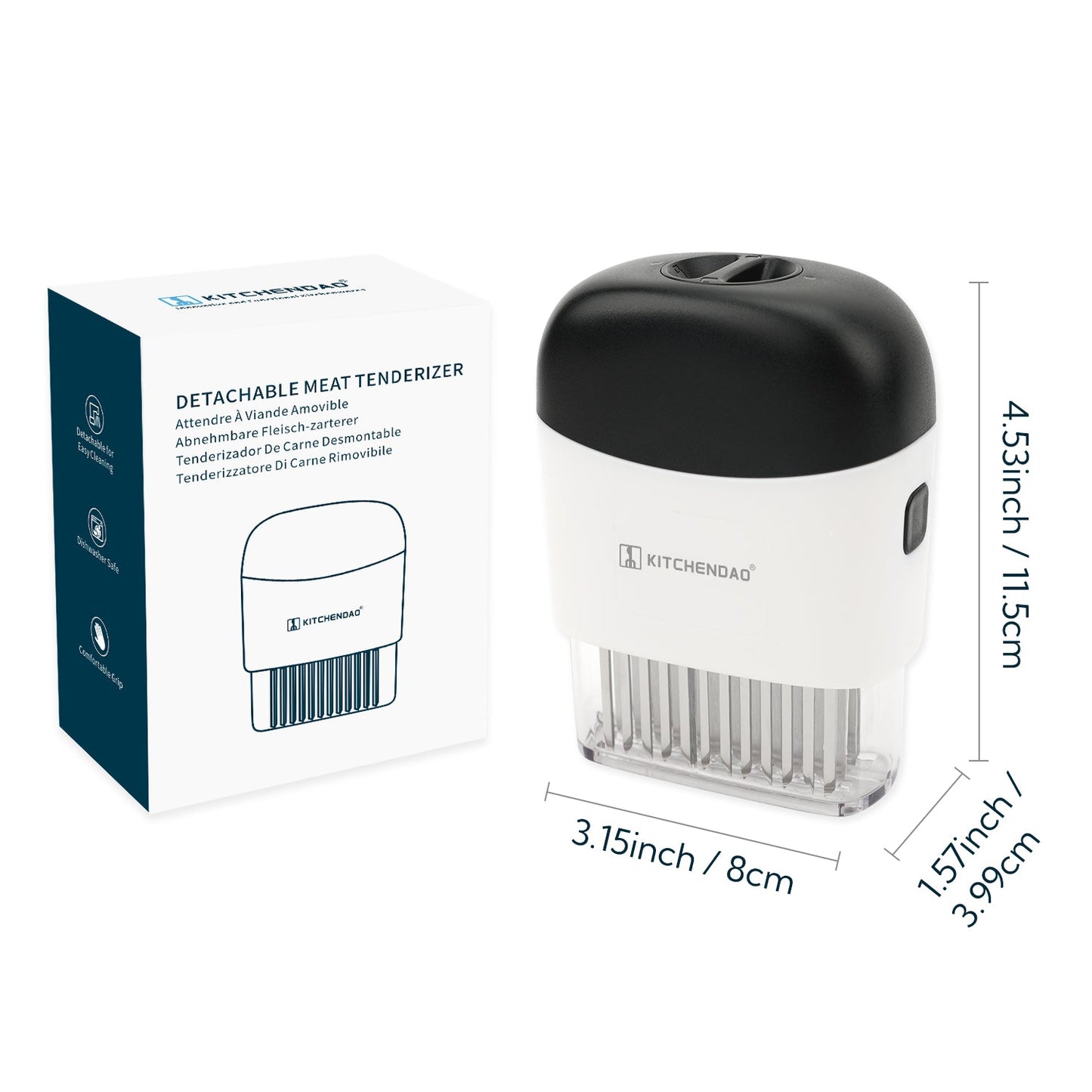 KITCHENDAO Detachable Meat Tenderizer Needle Tool with Safety Lock, Detachable for Easy Cleaning, Dishwasher Safe, 48 Upgraded Stainless Steel Needles, for Tendering Steak Pork Belly Skin Chicken