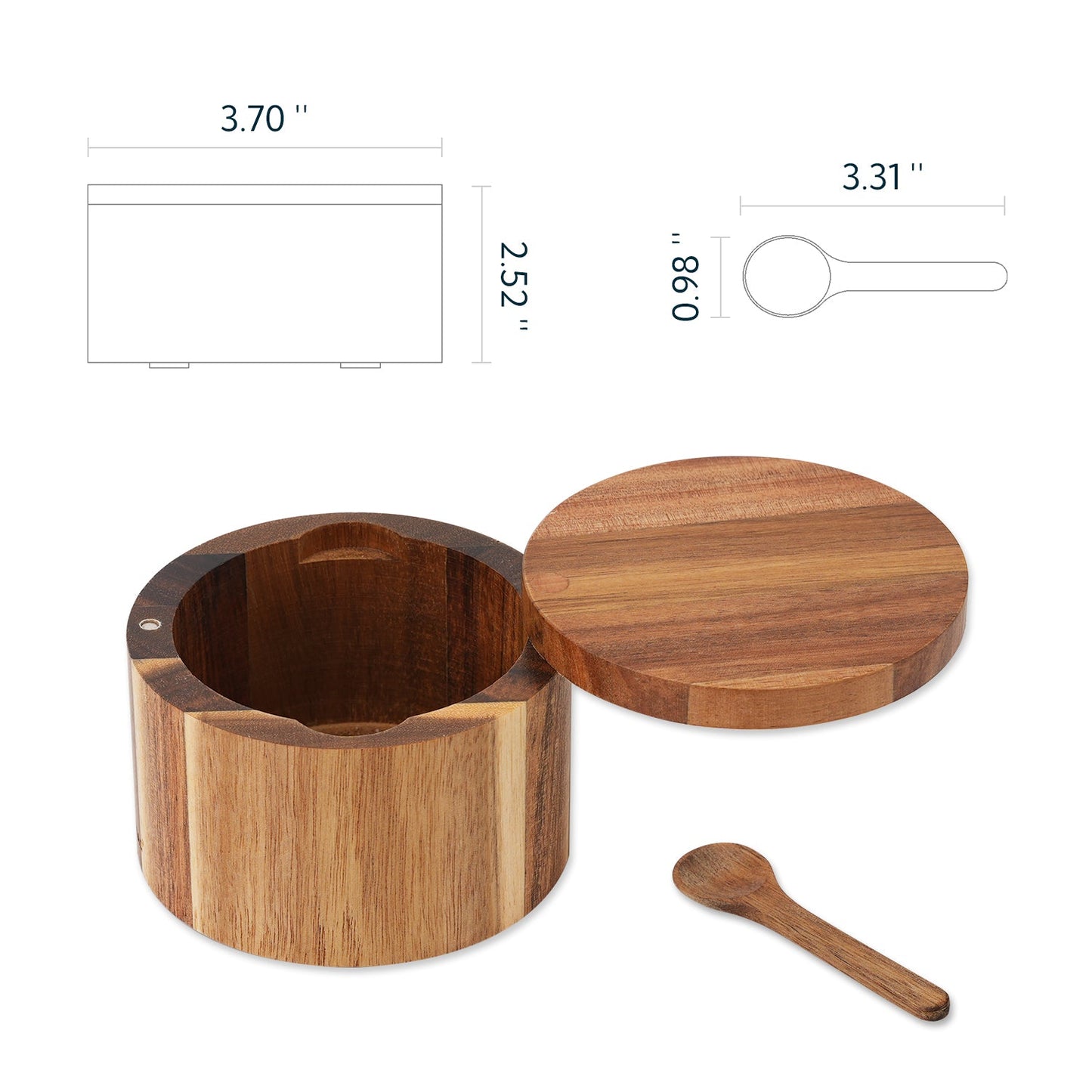 KITCHENDAO Acacia Wood Salt Cellar Bowl Box with Built-in Spoon to avoid Dust, Elegant Kitchen Salt Container Holder with Swivel Magnetic Lid to Storage Pepper Spice Bath Salt Sea Salt, 6OZ