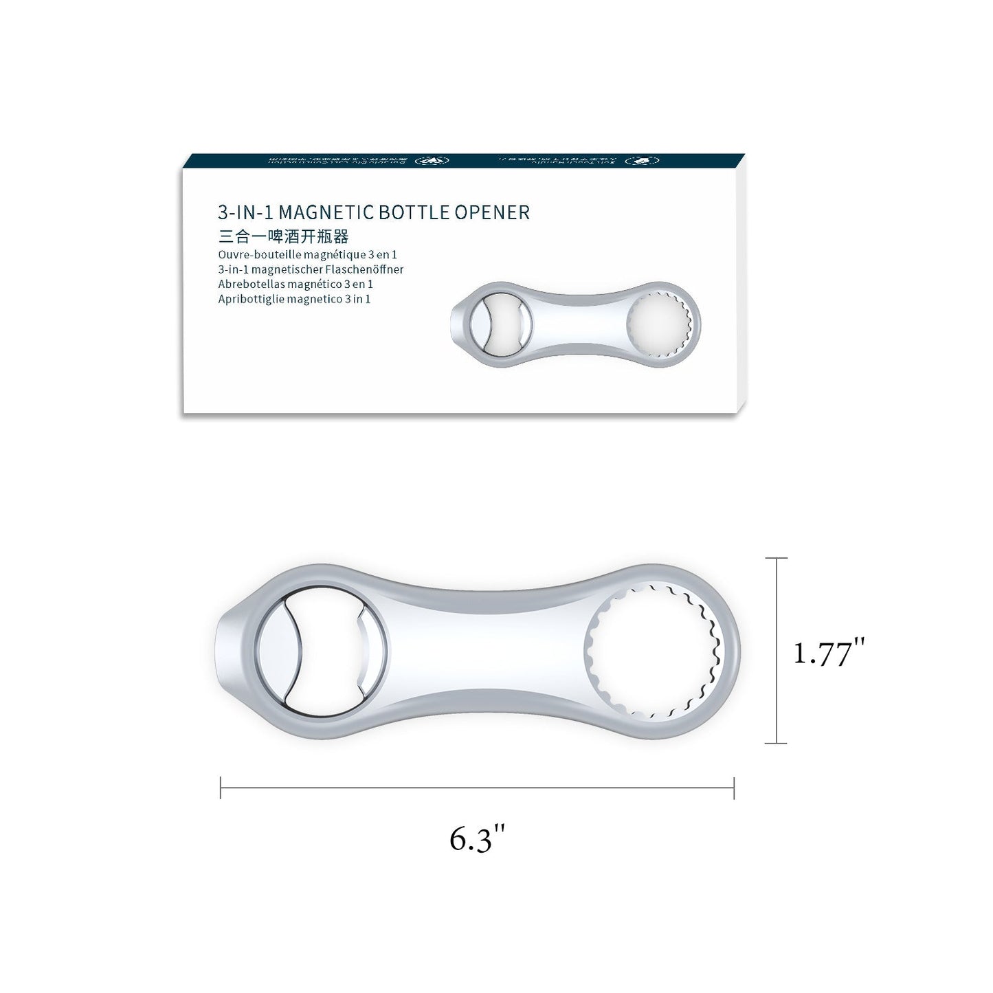 KITCHENDAO 3 in 1 Magnetic Beer Bottle Opener for Refrigerator, Durable Steel Die-Cast Construction with Magnets, Pop Can Opener, Stick to Fridge for Easy Storage, Soft-touch Handle, Gift for Men