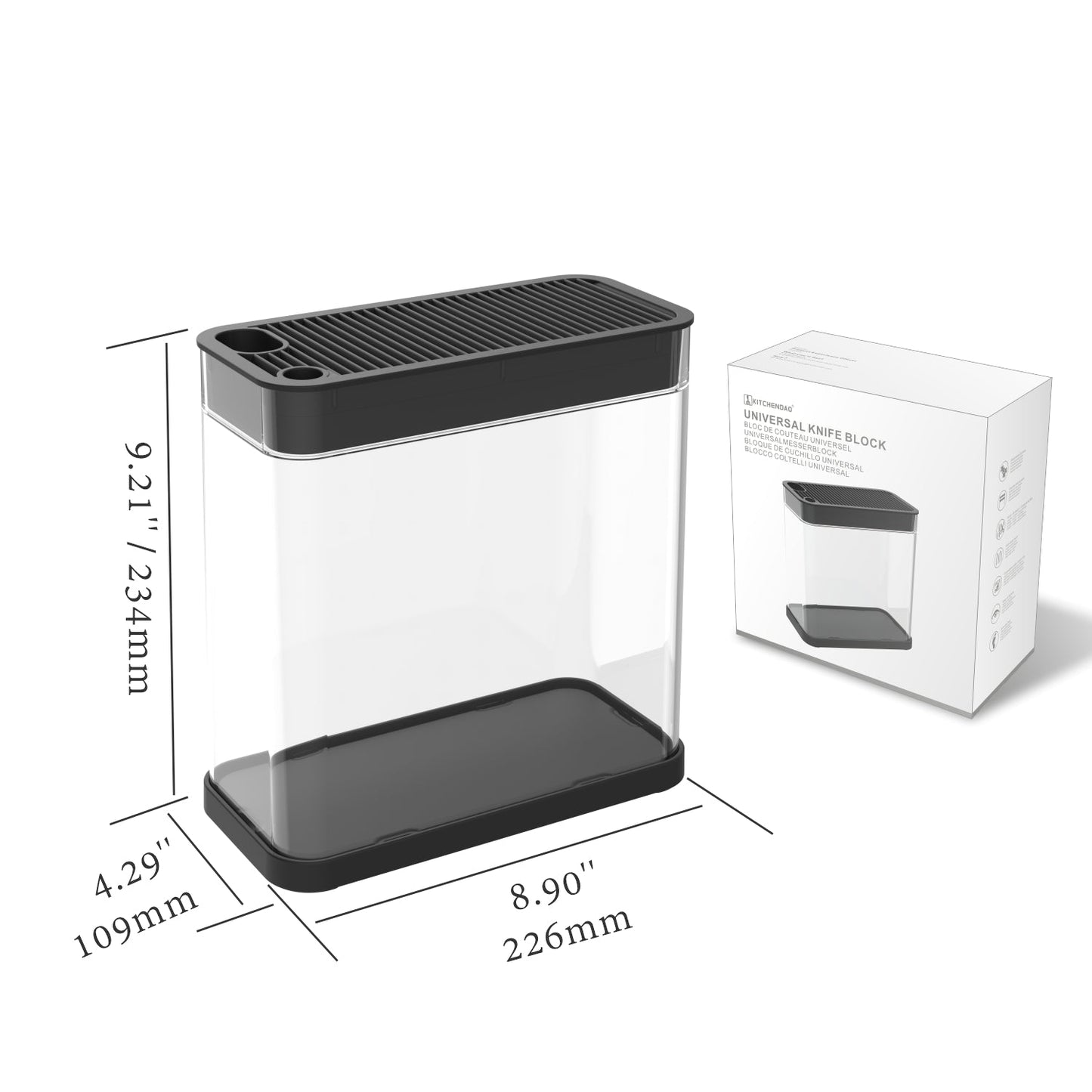 Transparent Universal Knife Block knife holder With Scissors Slot Square