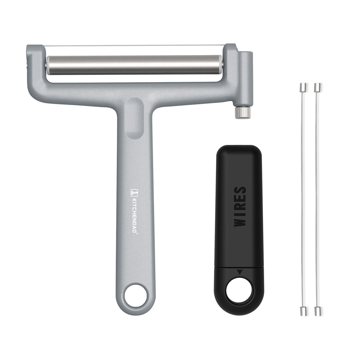 KITCHENDAO Replaceable Wire Cheese Slicer Cutter, 50% Stronger Wires with 2nd Gen Wire Fixing Mechanism, Tightness Adjustable Aluminum Cheese Cutter, Easy Replacement, Dishwasher Safe, 2 Extra Wires