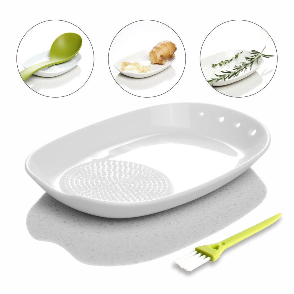 16.5 cm Ceramic Grater Spoon Rest Herb Stripper With Mini Brush