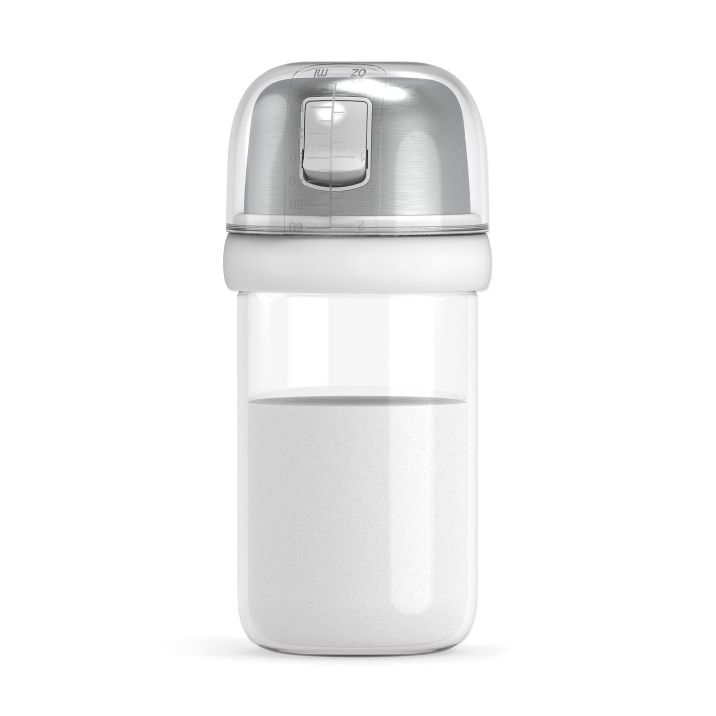 KTCHENDAO 2 in 1 Glass Salt Shaker with Side Pour Spout, Built-in Lid to Slow Down Dampness with Mearsuring Marks, Elegant Borosilicate Glass Salt Dispenser for Kitchen,BPA Free,4oz (White)