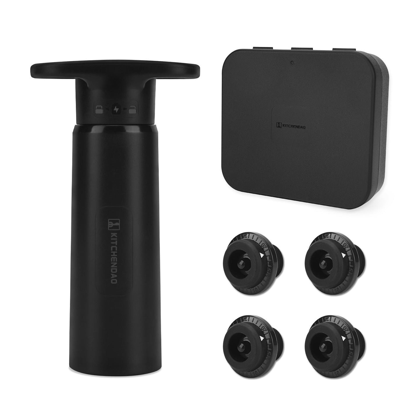 KITCHENDAO Wine Saver Pump with Sound Indicator，4 Vacuum Wine Stoppers and Storage Box, Reusable Wine Stoppers Preserver to Keep Wine Fresh, Ideal Wine Accessories Gift for Wine Lover