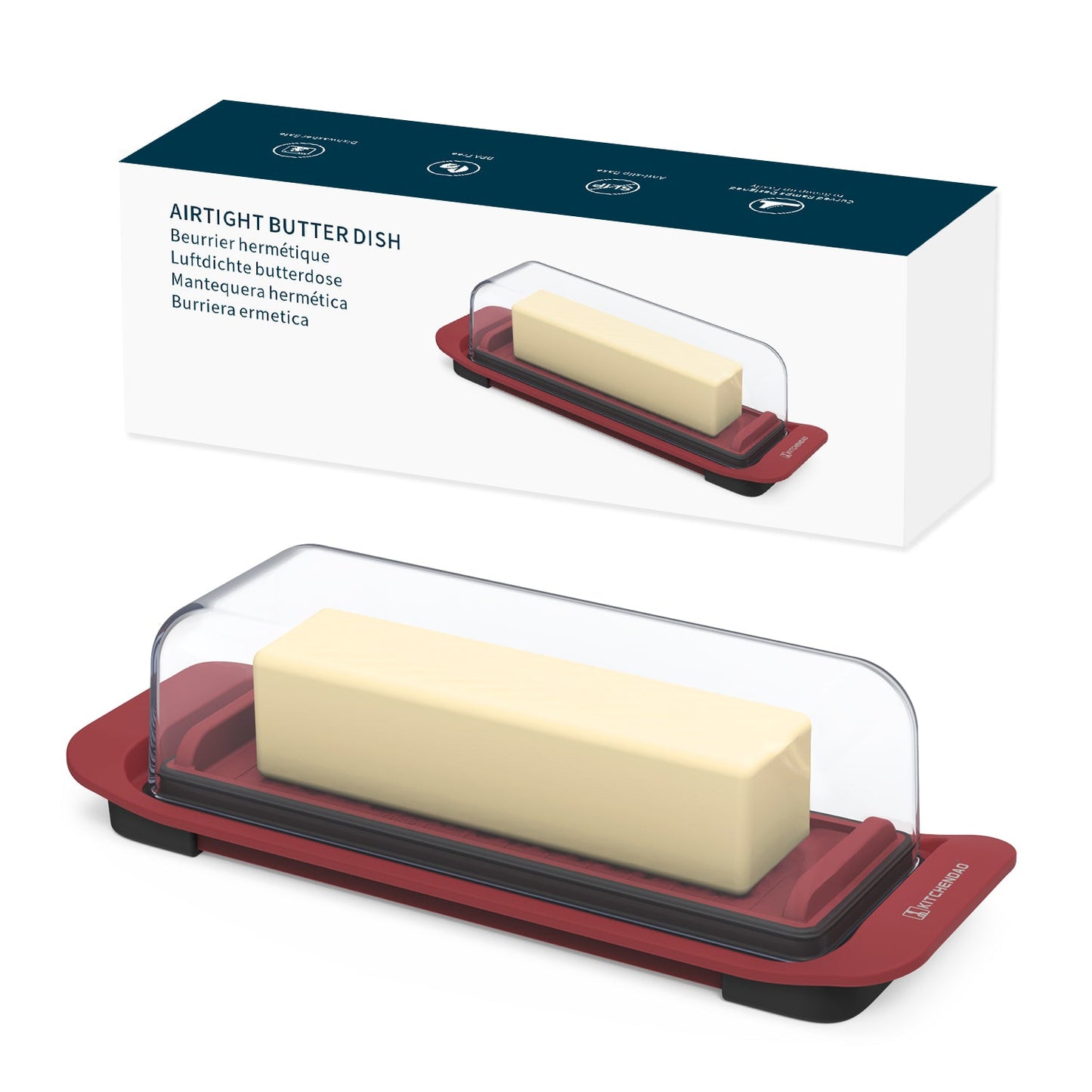 KITCHENDAO Airtight Butter Dish with Lid for Countertop and Refrigerator Door Shelf, Easy Scoop-Dishwasher Safe, Plastic Butter Holder Tray Container for West/East Coast Butter