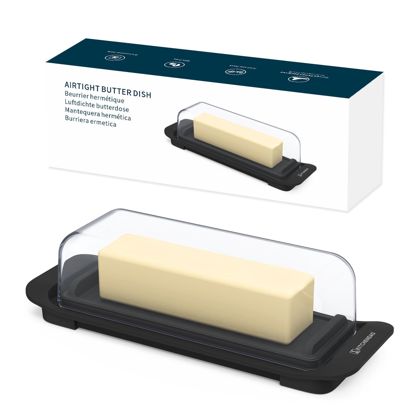 KITCHENDAO Airtight Butter Dish with Lid for Countertop and Refrigerator Door Shelf, Easy Scoop-Dishwasher Safe, Plastic Butter Holder Tray Container for West/East Coast Butter