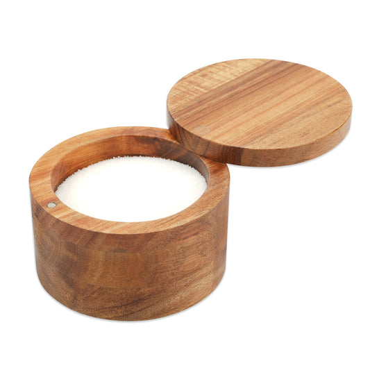 KITCHENDAO Acacia Wood Salt Cellar Bowl Box, Elegant Kitchen Salt Container Holder with Swivel Magnetic Lid to Store Pepper Spice Bath Salt Sea Salt Herbs or Favorite Seasonings, 6oz