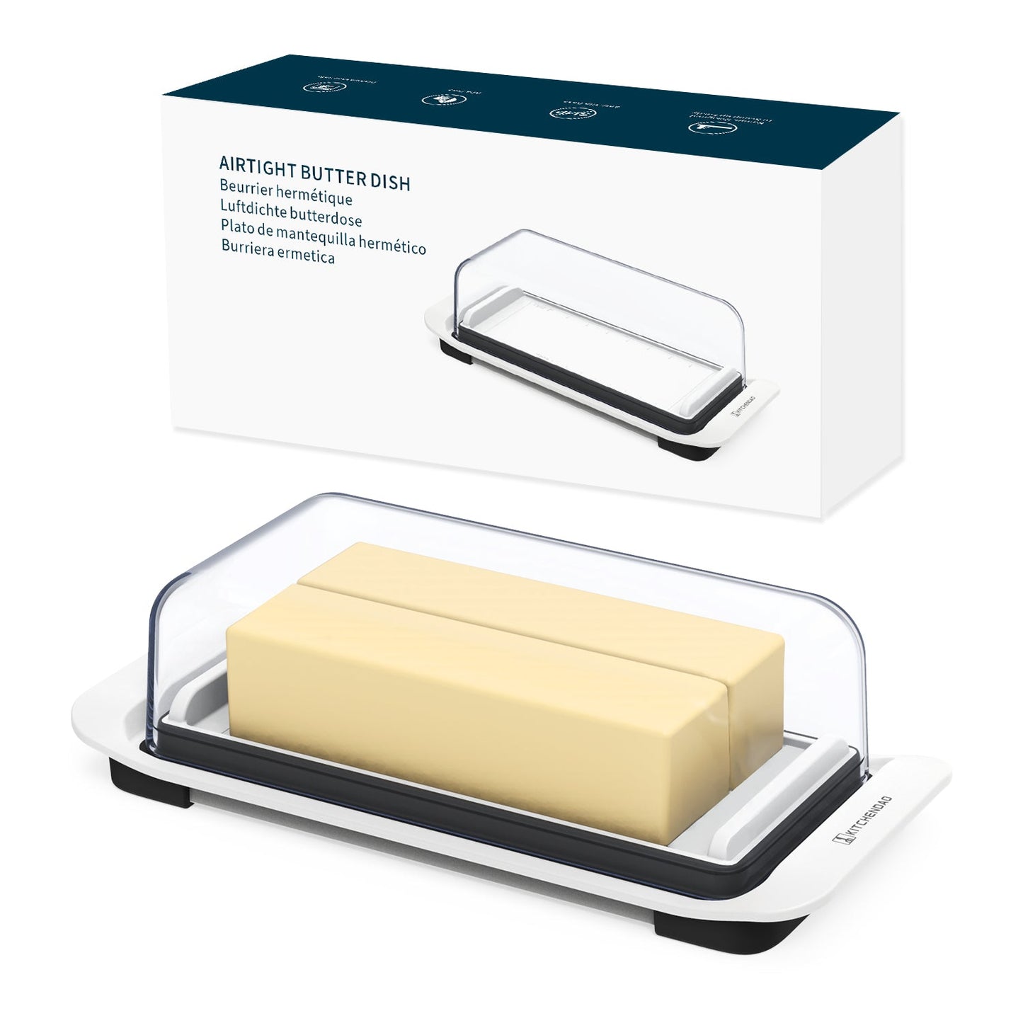 Airtight Butter Dish with Lid for Countertop and Fridge,Large Butter Keeper, Dishwasher Safe, Plastic Butter Holder Tray for 2 Sticks East Coast/West Coast/European Style/Kerrygold Butter