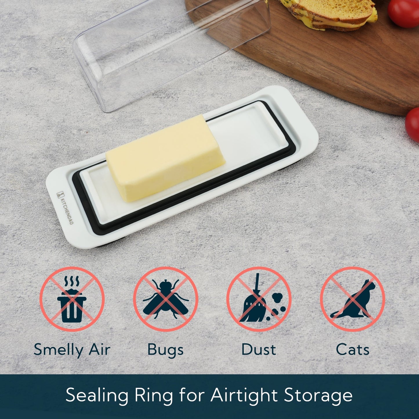 KITCHENDAO Airtight Butter Dish with Lid for Countertop and Refrigerator Door Shelf, Easy Scoop-Dishwasher Safe, Plastic Butter Holder Tray Container for West/East Coast Butter