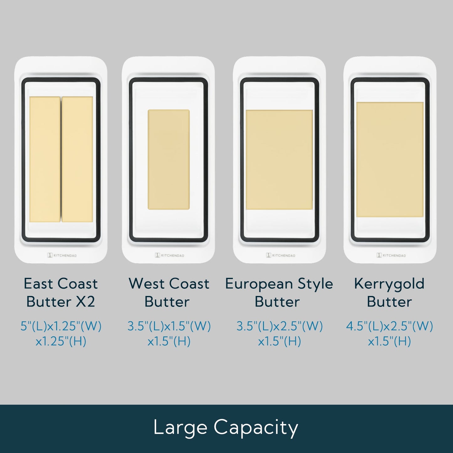 Airtight Butter Dish with Lid for Countertop and Fridge,Large Butter Keeper, Dishwasher Safe, Plastic Butter Holder Tray for 2 Sticks East Coast/West Coast/European Style/Kerrygold Butter