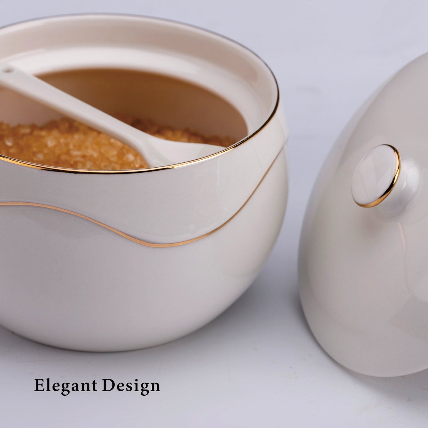 Luxury Gift For Mother Wife Girlfriend 11 oz Porcelain Sugar Bowl With Built-in Spoon Sugar Holder Sugar Containerr