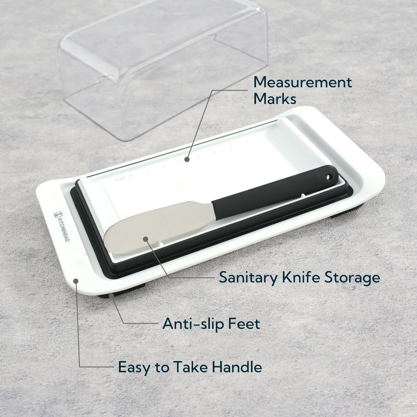 Airtight Butter Dish with Lid and Knife Spreader for Countertop and Refrigerator, Keep Butter Fresh, Easy Scoop, Dishwasher Safe, Plastic Butter Keeper Tray for West/ East Coast Butter