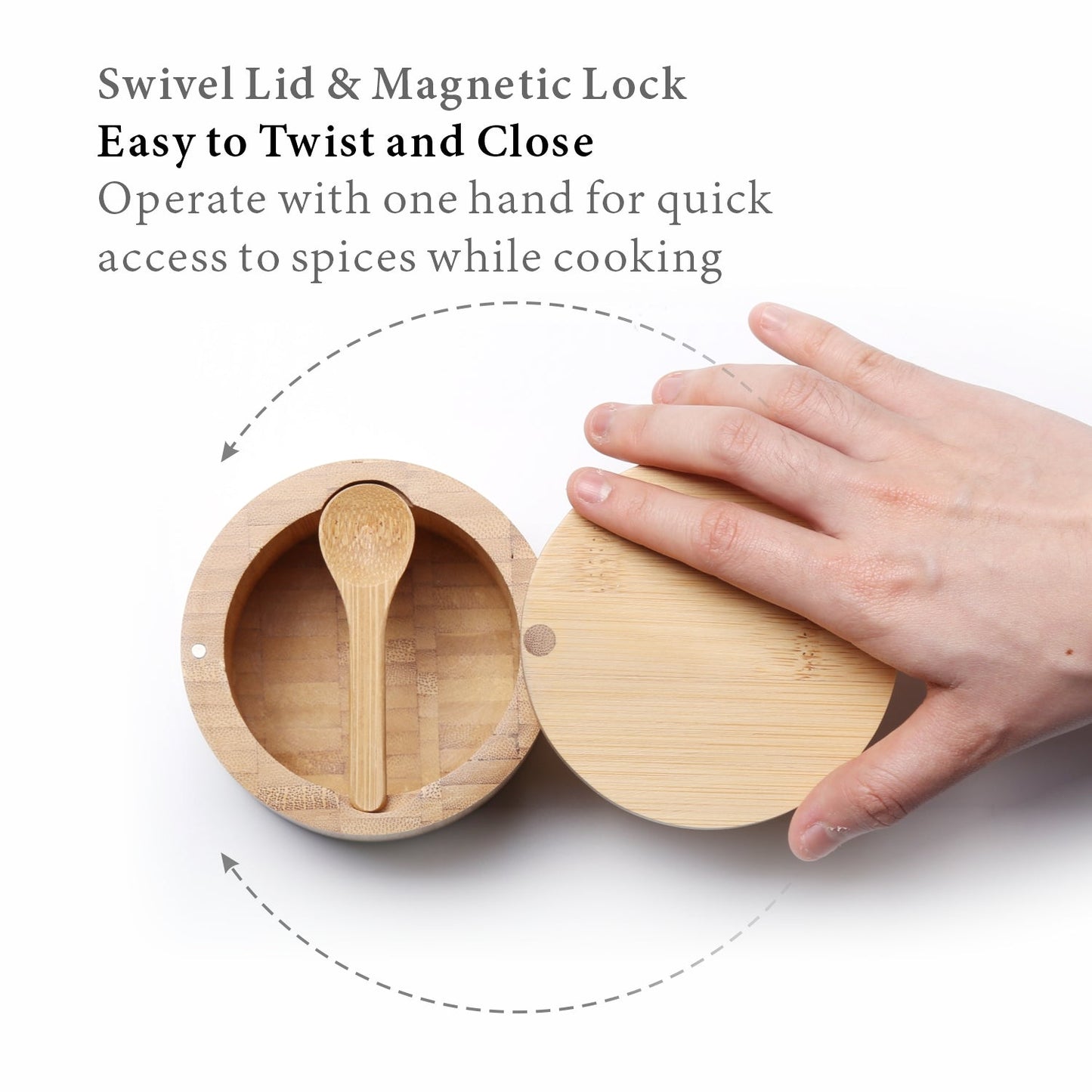 Bamboo Seasonings Box With Built-in Spoon Salt Pepper Spice Cellars