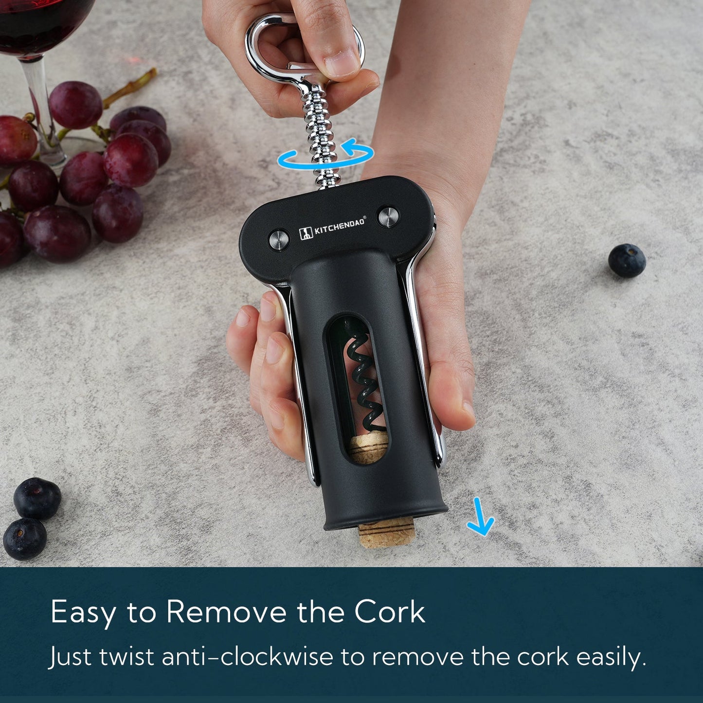 KITCHENDAO 3 in 1 Wing Corkscrew Wine Bottle Opener with Foil Cutter, Built-in Beer Bottle Opener, Multifunctional Wine Opener with Non-Stick Sharp Screw,Easy to Use, Manual Wine Corkscrew