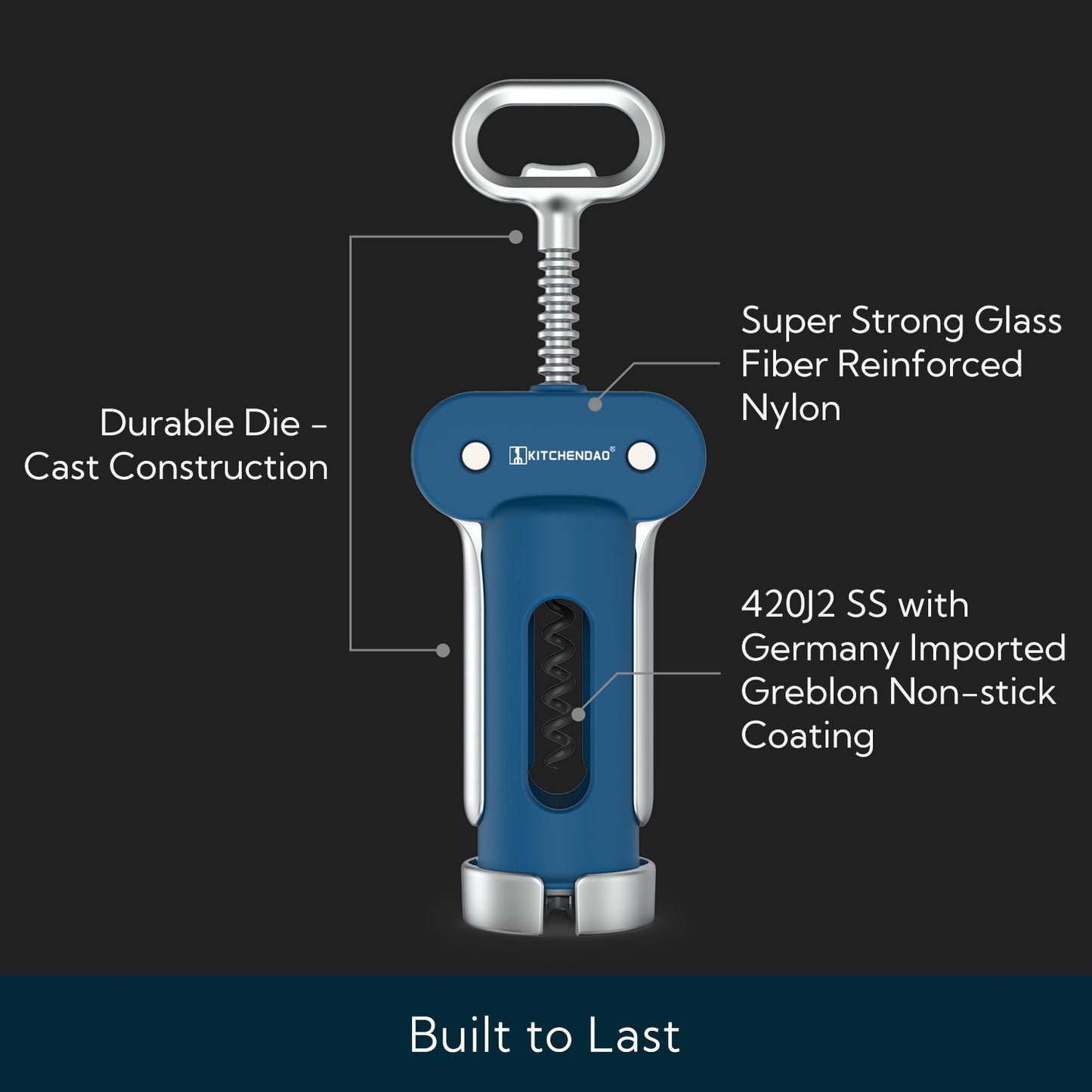 3 in 1 Wine Bottle Opener, Wing Corkscrew with Foil Cutter, Built-in Beer Bottle Opener