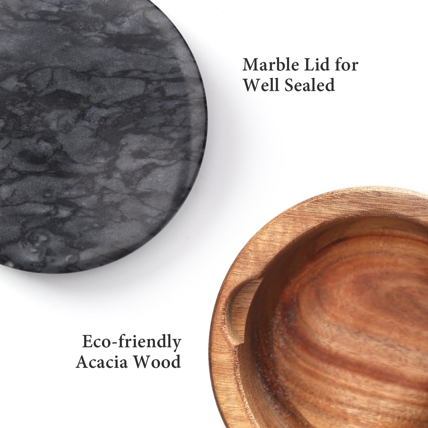 10 oz Acacia Wood Salt Box With Built-in Spoon And Marble Lid