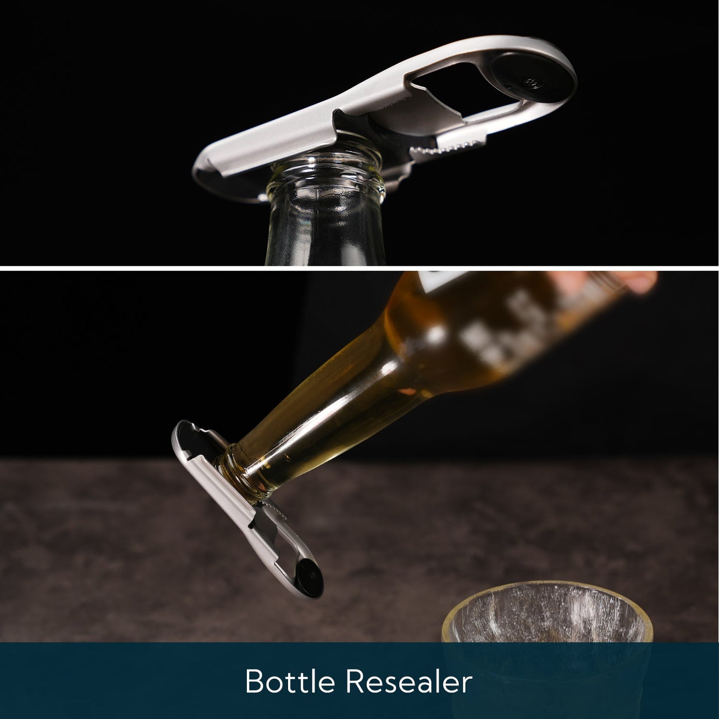 KITCHENDAO 3 in 1 Beer Bottle Opener Resealer with Magnetic Cap Catcher, Airtight with Silicone, Durable & Rust-proof with Stainless Steel, Stick to Fridge for Easy Storage with Magnet, Gift for Men