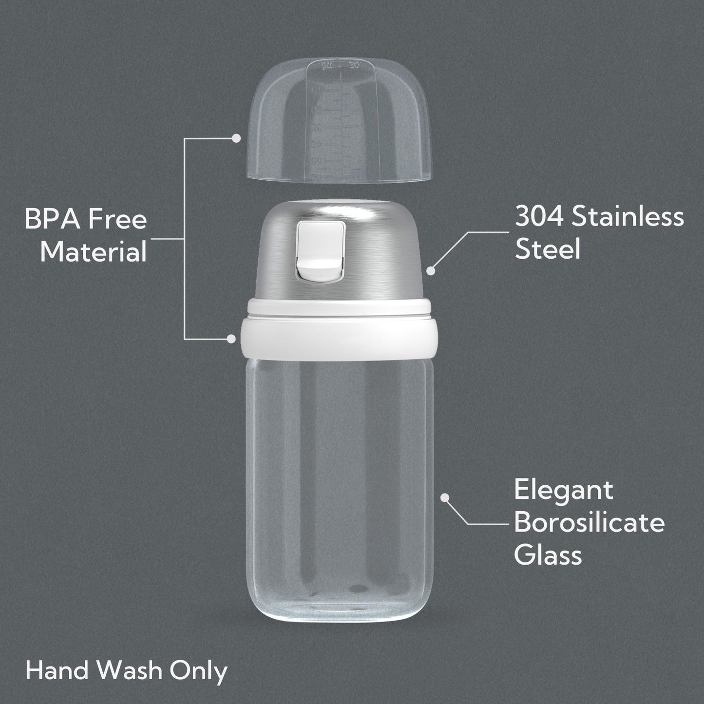 KITCHENDAO Glass Sugar Dispenser with Side Pour Spout, Built-in Lid to Slow Down Dampness with Measuring Marks, Elegant Borosilicate Glass Sugar Shaker for Coffee Bar, BPA Free, (White)