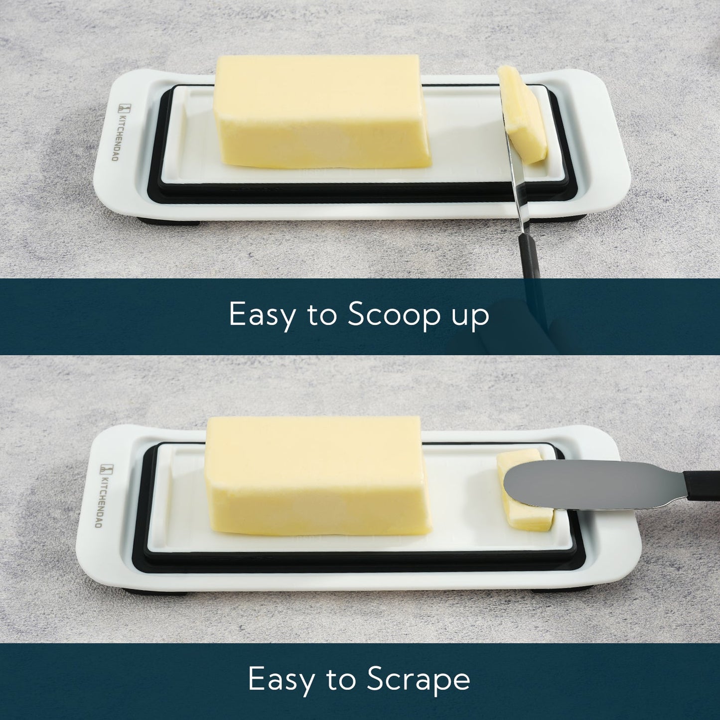 KITCHENDAO Airtight Butter Dish with Lid for Countertop and Refrigerator Door Shelf, Easy Scoop-Dishwasher Safe, Plastic Butter Holder Tray Container for West/East Coast Butter