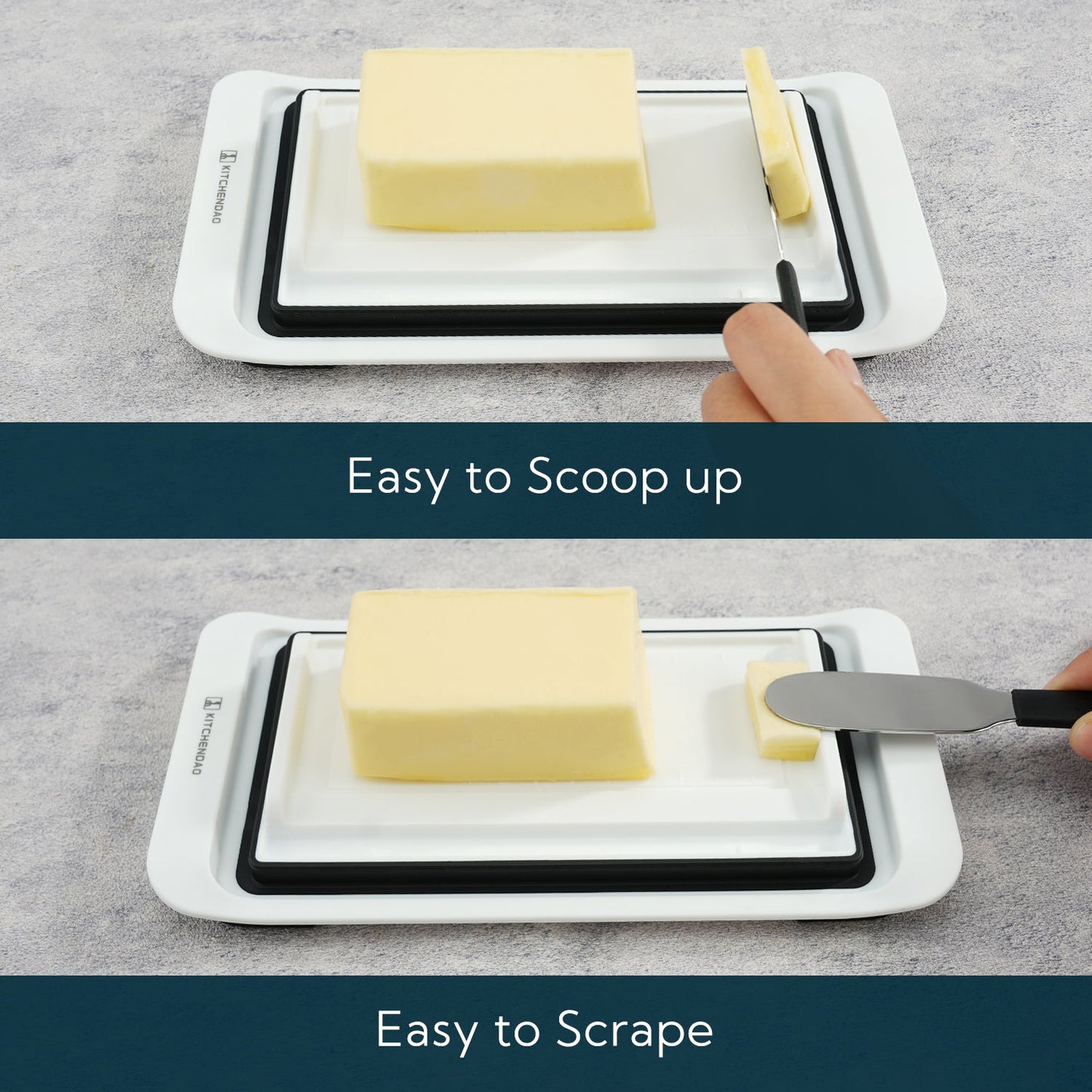 Airtight Butter Dish with Lid and Knife Spreader for Countertop and Refrigerator, Keep Butter Fresh, Easy Scoop, Dishwasher Safe, Plastic Butter Keeper Tray for West/ East Coast Butter