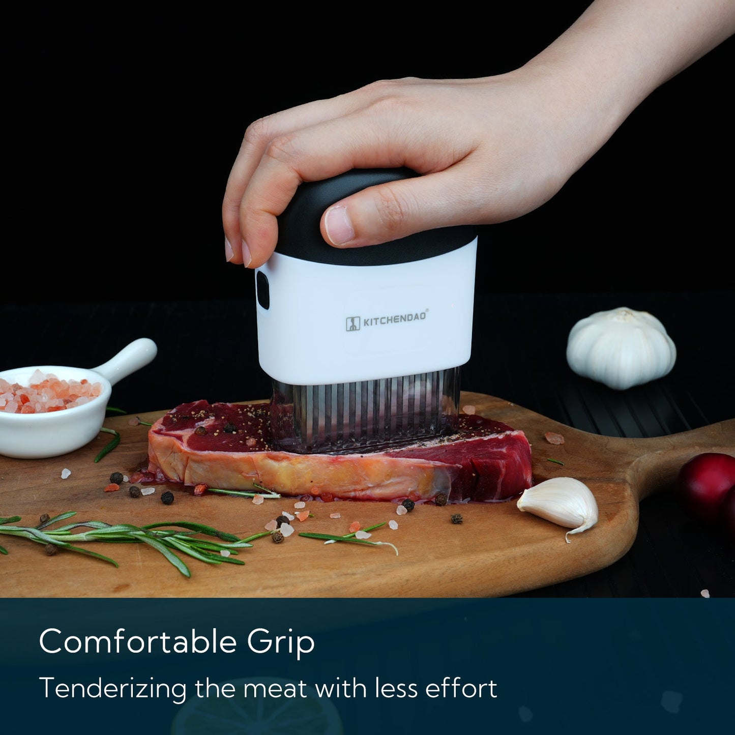 KITCHENDAO Detachable Meat Tenderizer Needle Tool with Safety Lock, Detachable for Easy Cleaning, Dishwasher Safe, 48 Upgraded Stainless Steel Needles, for Tendering Steak Pork Belly Skin Chicken