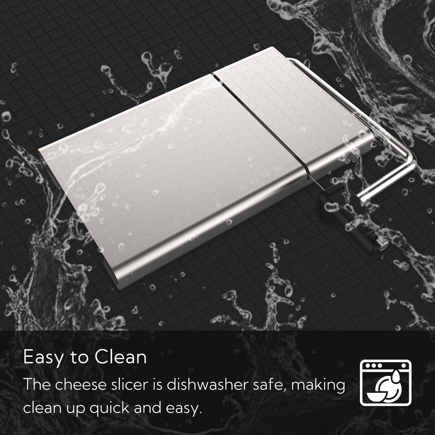 KITCHENDAO Replaceable Wire Cheese Slicer with Board and Measuring Grids,Tightness Adjustable Cheese Slicer, Stainless Steel Metal Cheese Cutter for Block Cheese, Dishwasher Safe, with 2 Extra Wires