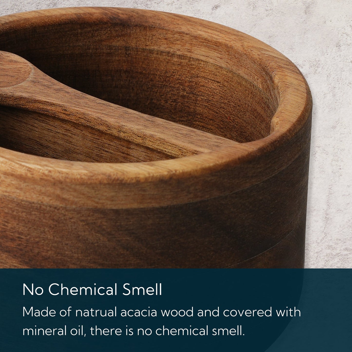 Acacia Wood Salt and Pepper Box Bowl Cellar with Grey Marble Lid and Built-in Spoon,Large Salt Cellar Container Storage Spice Herb Sea Bath Salt,Dual 5Oz Capacity