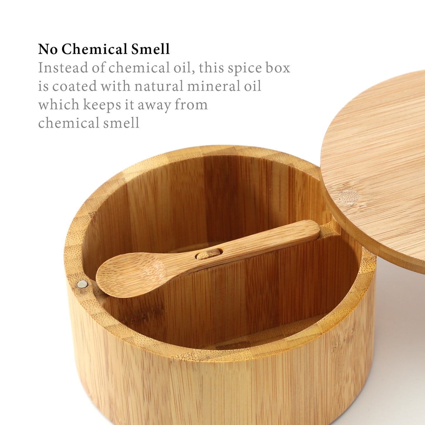 Built-in Serving Spoon Bamboo Salt And Pepper Box With Magnetic Swivel Lid