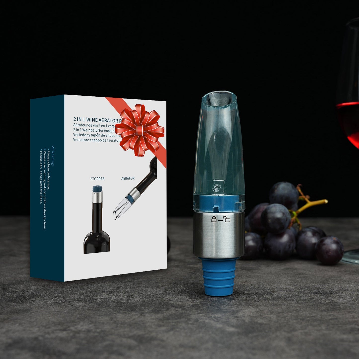 2-in-1 Wine Aerator Pourer and Stopper, Premium Wine Air Aerator Pourer Decanter Spout Dispenser No Drip or Spill - BPA Free - Improve Taste and Bouquet Instantly - Dishwasher Safe