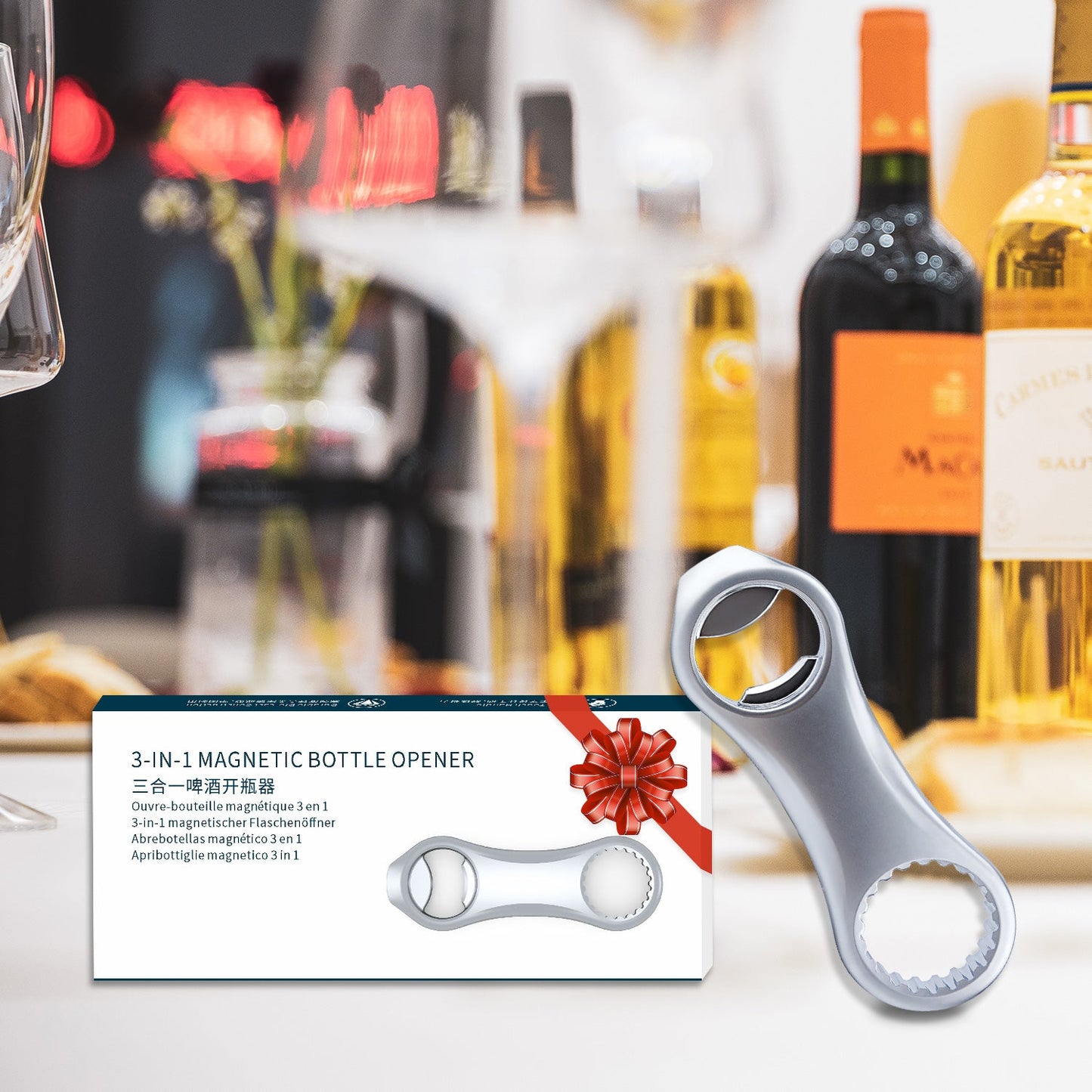 KITCHENDAO 3 in 1 Magnetic Beer Bottle Opener for Refrigerator, Durable Steel Die-Cast Construction with Magnets, Pop Can Opener, Stick to Fridge for Easy Storage, Soft-touch Handle, Gift for Men