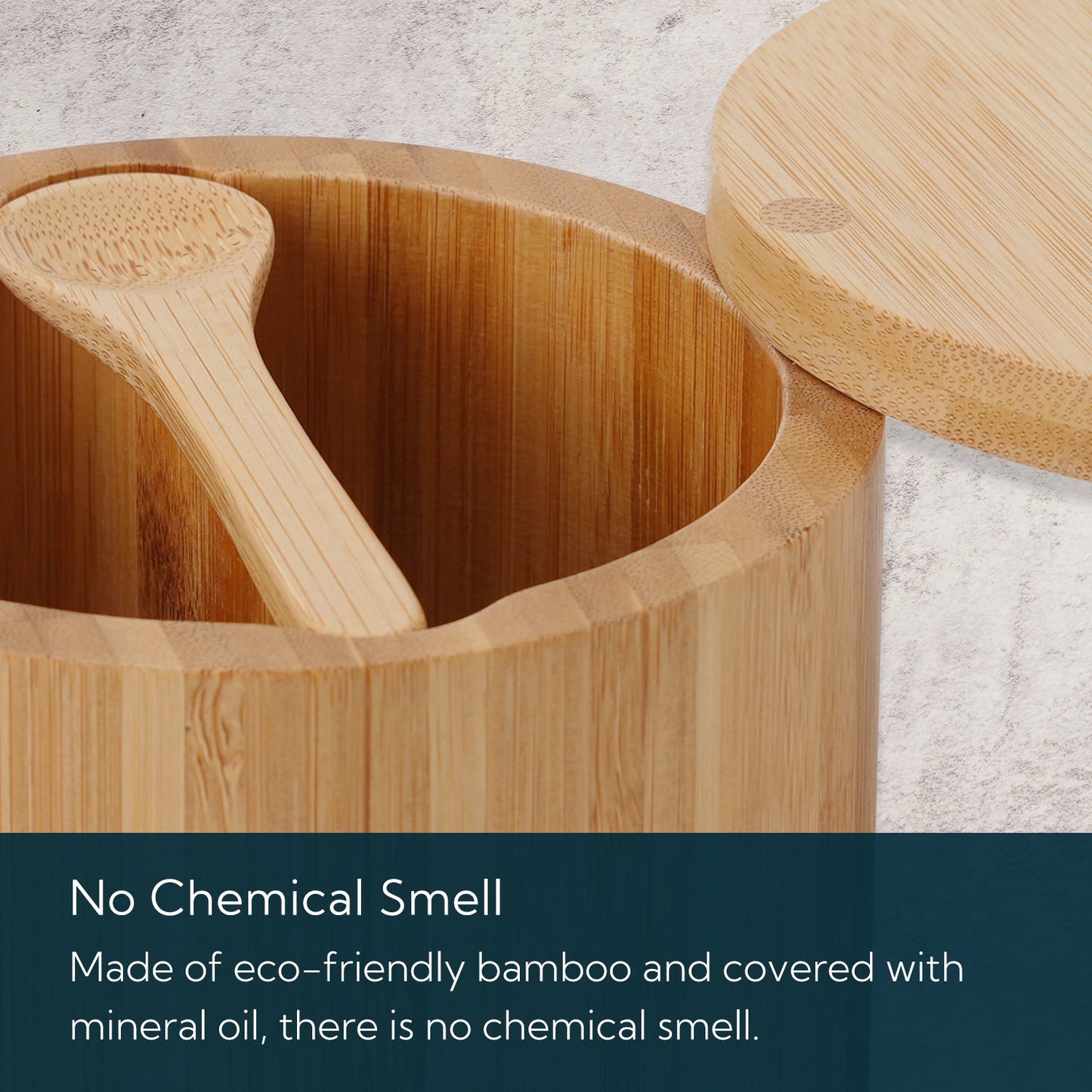 KITCHENDAO Bamboo Salt and Pepper Bowl Box Cellar, Built-in Spoon, Two Compartments Spice Seasoning Container,Sea Salt Cellar Holder,Magnetic Swivel Lid,Dual 5oz Capacity