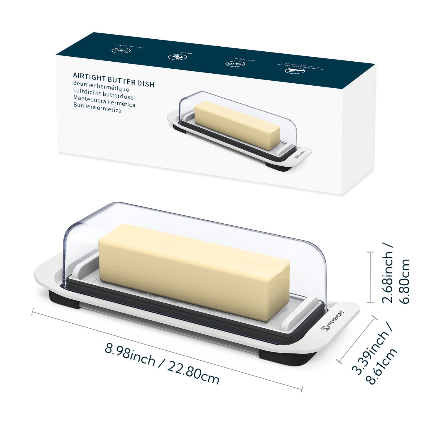 KITCHENDAO Airtight Butter Dish with Lid for Countertop and Refrigerator Door Shelf, Easy Scoop-Dishwasher Safe, Plastic Butter Holder Tray Container for West/East Coast Butter