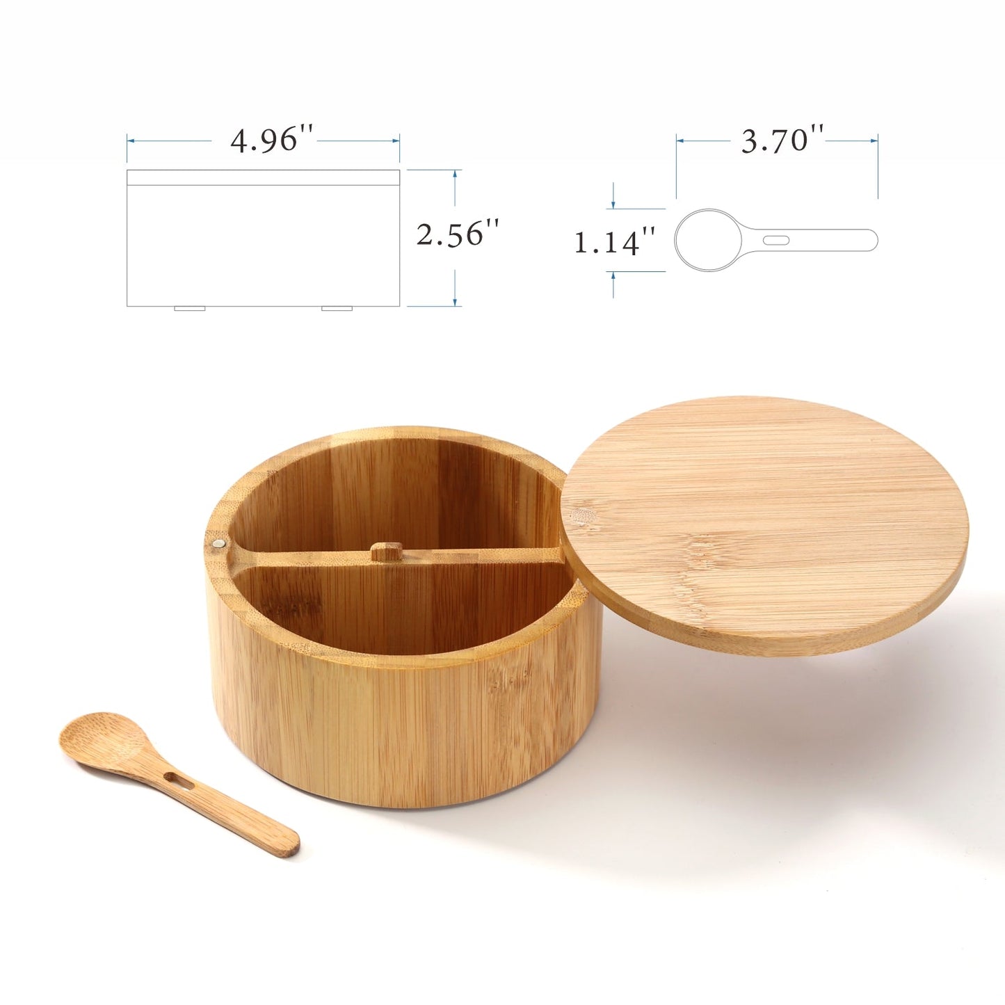 Built-in Serving Spoon Bamboo Salt And Pepper Box With Magnetic Swivel Lid
