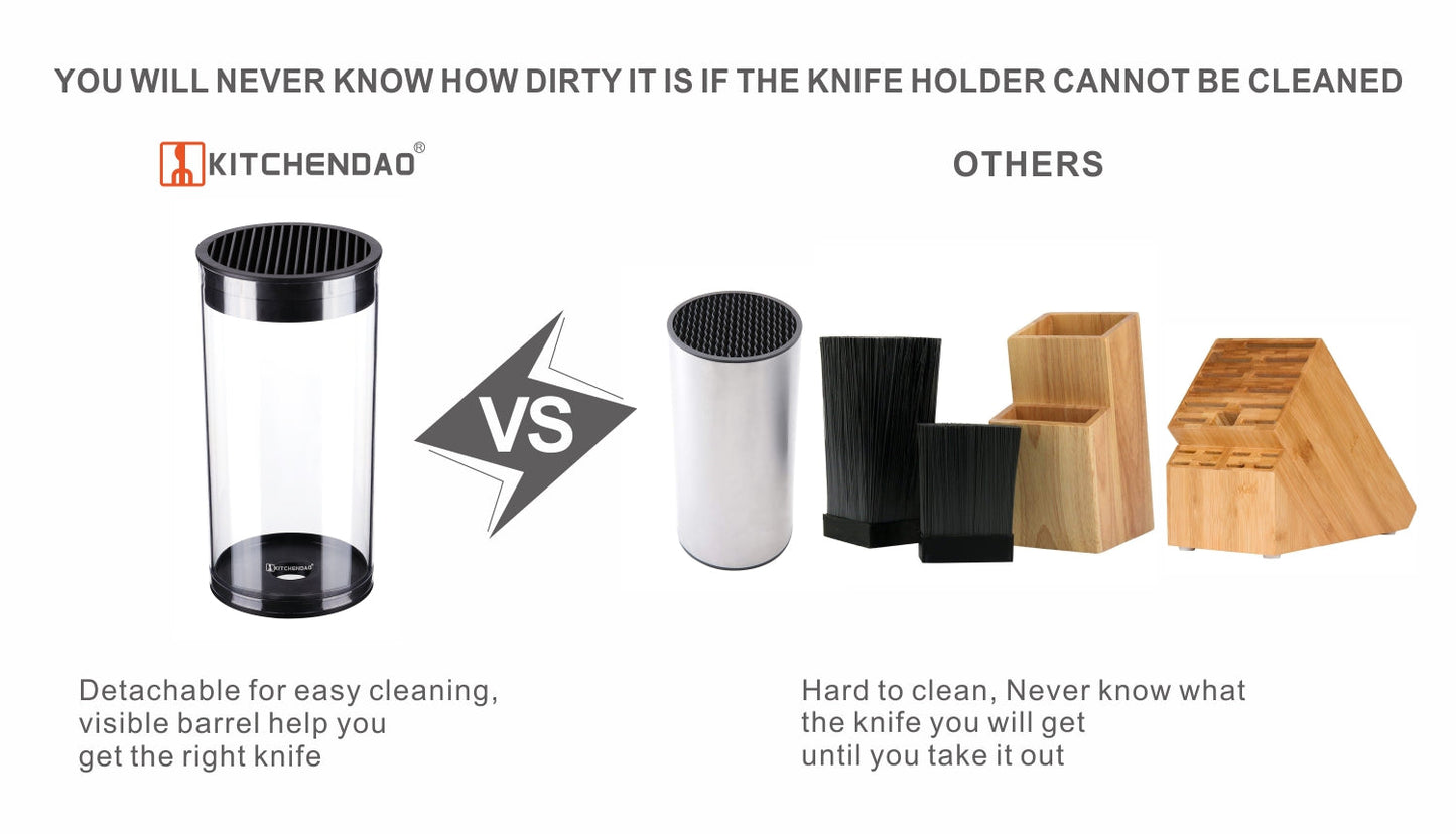 Universal Knife Block knife holder With Scissors Slot Knife Storage With Clear Barrel