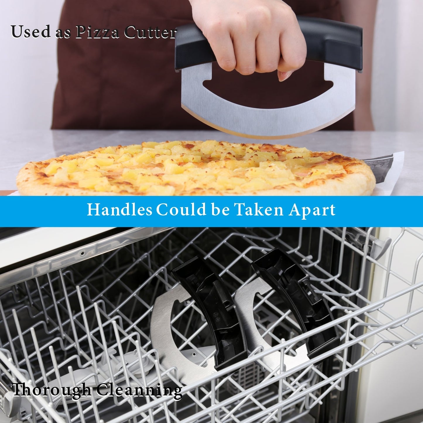 Super Sharp Mezzaluna Salad Chopper Double Blade Mincing Knives