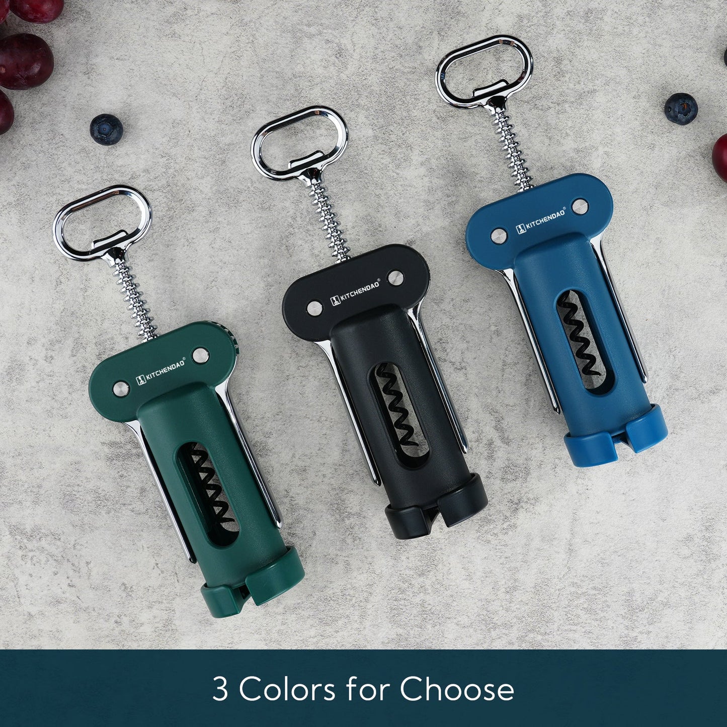 KITCHENDAO 3 in 1 Wing Corkscrew Wine Bottle Opener with Foil Cutter, Built-in Beer Bottle Opener, Multifunctional Wine Opener with Non-Stick Sharp Screw,Easy to Use, Manual Wine Corkscrew