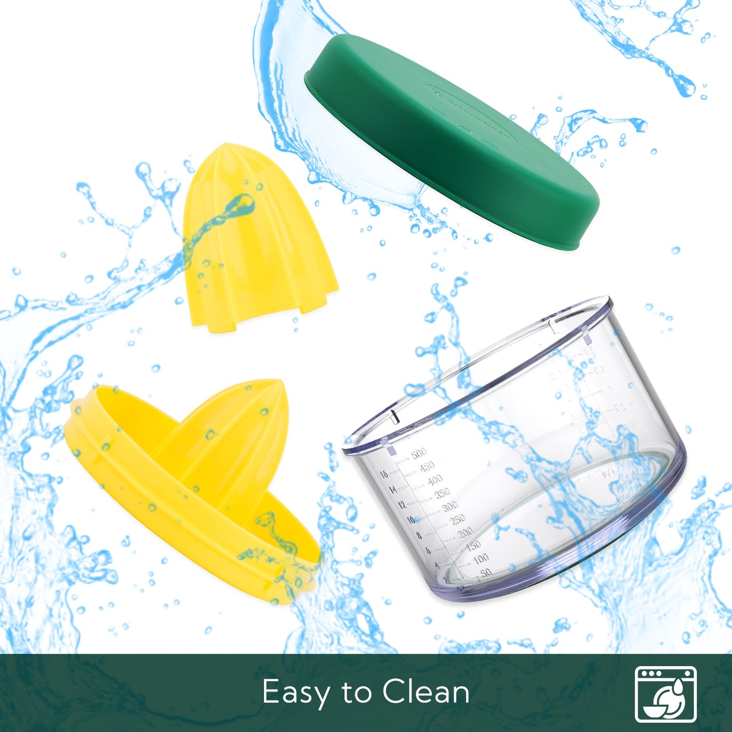 2 in 1 Lemon Orange Citrus Juicer with lid for Sanitary Storage, Manual Hand Squeezer with Built-in 16OZ Measuring Cup, Multi-function Manual Juicer with Reamers and Non-Slip Base, BPA Free