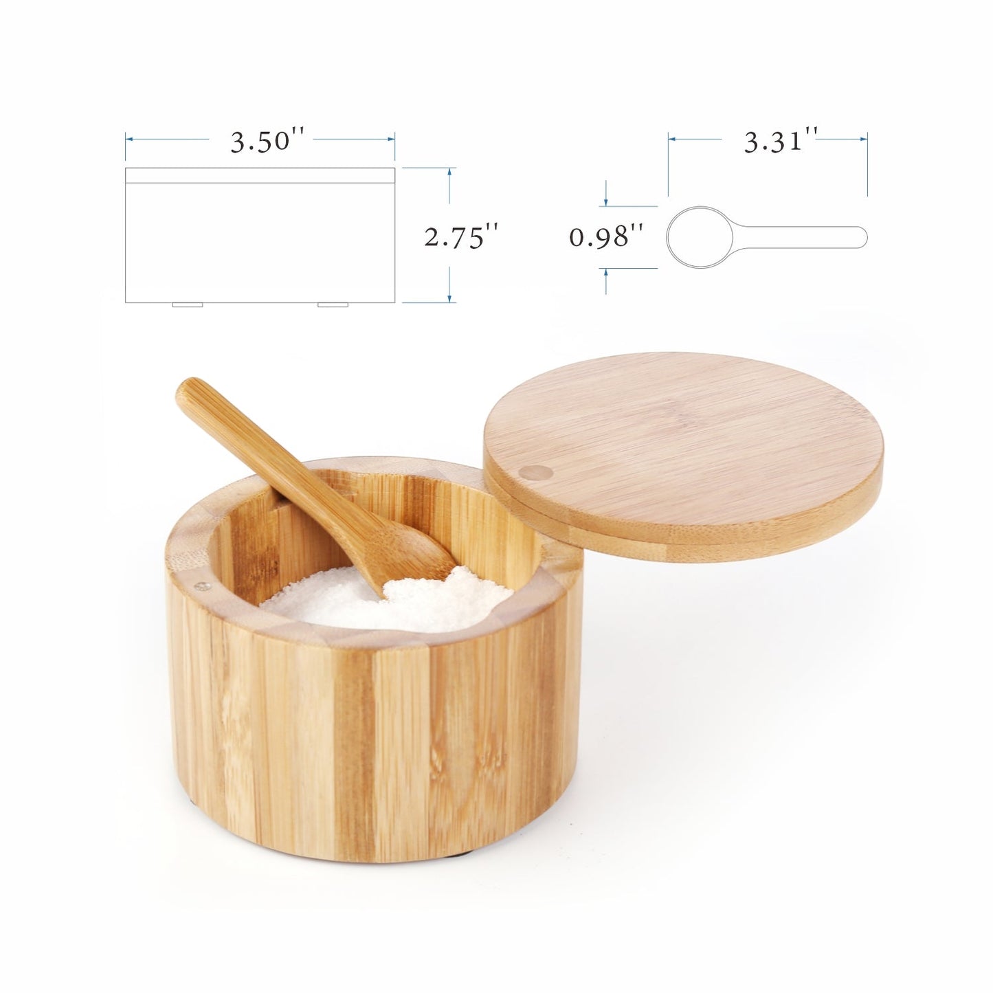 Bamboo Seasonings Box With Built-in Spoon Salt Pepper Spice Cellars