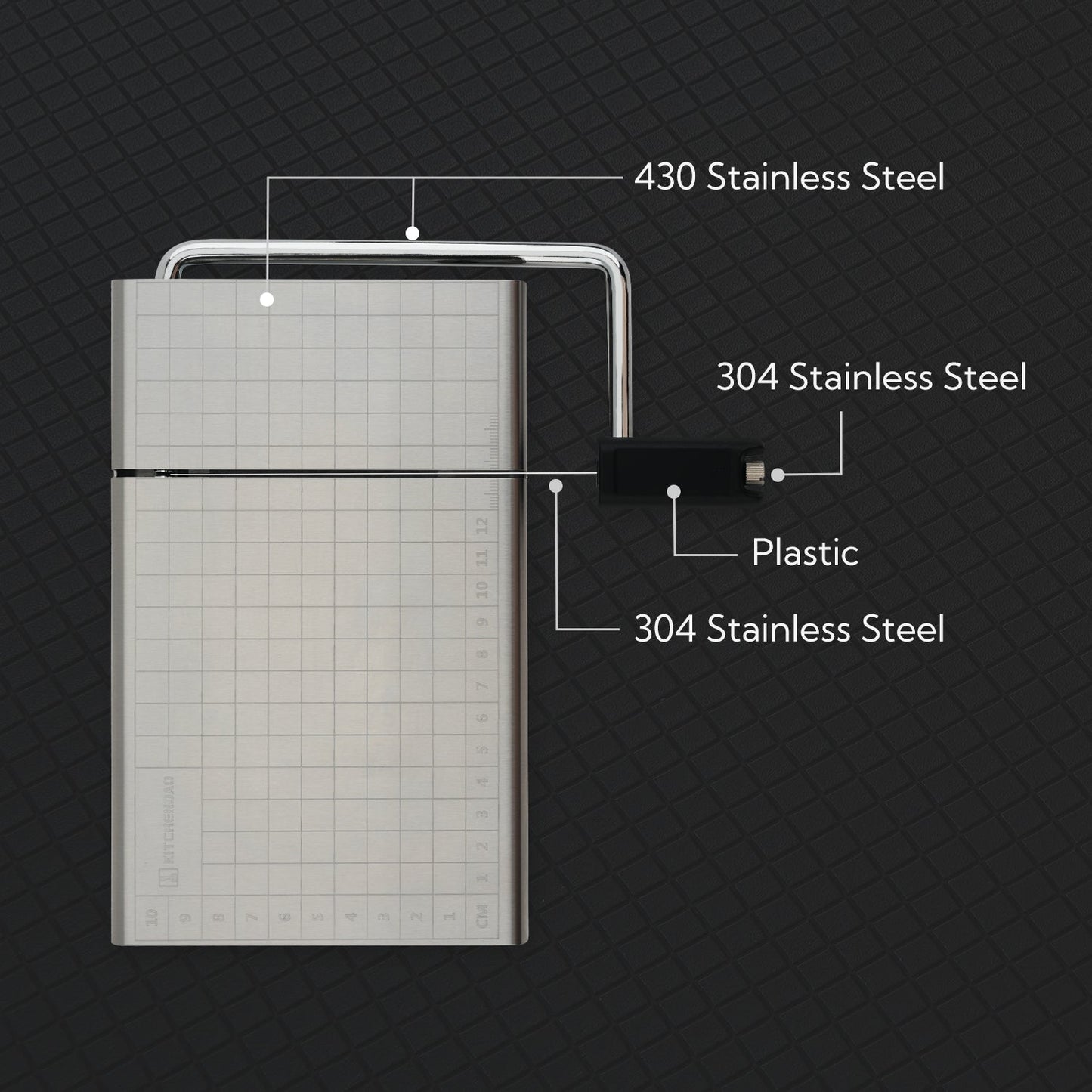 KITCHENDAO Replaceable Wire Cheese Slicer with Board and Measuring Grids,Tightness Adjustable Cheese Slicer, Stainless Steel Metal Cheese Cutter for Block Cheese, Dishwasher Safe, with 2 Extra Wires