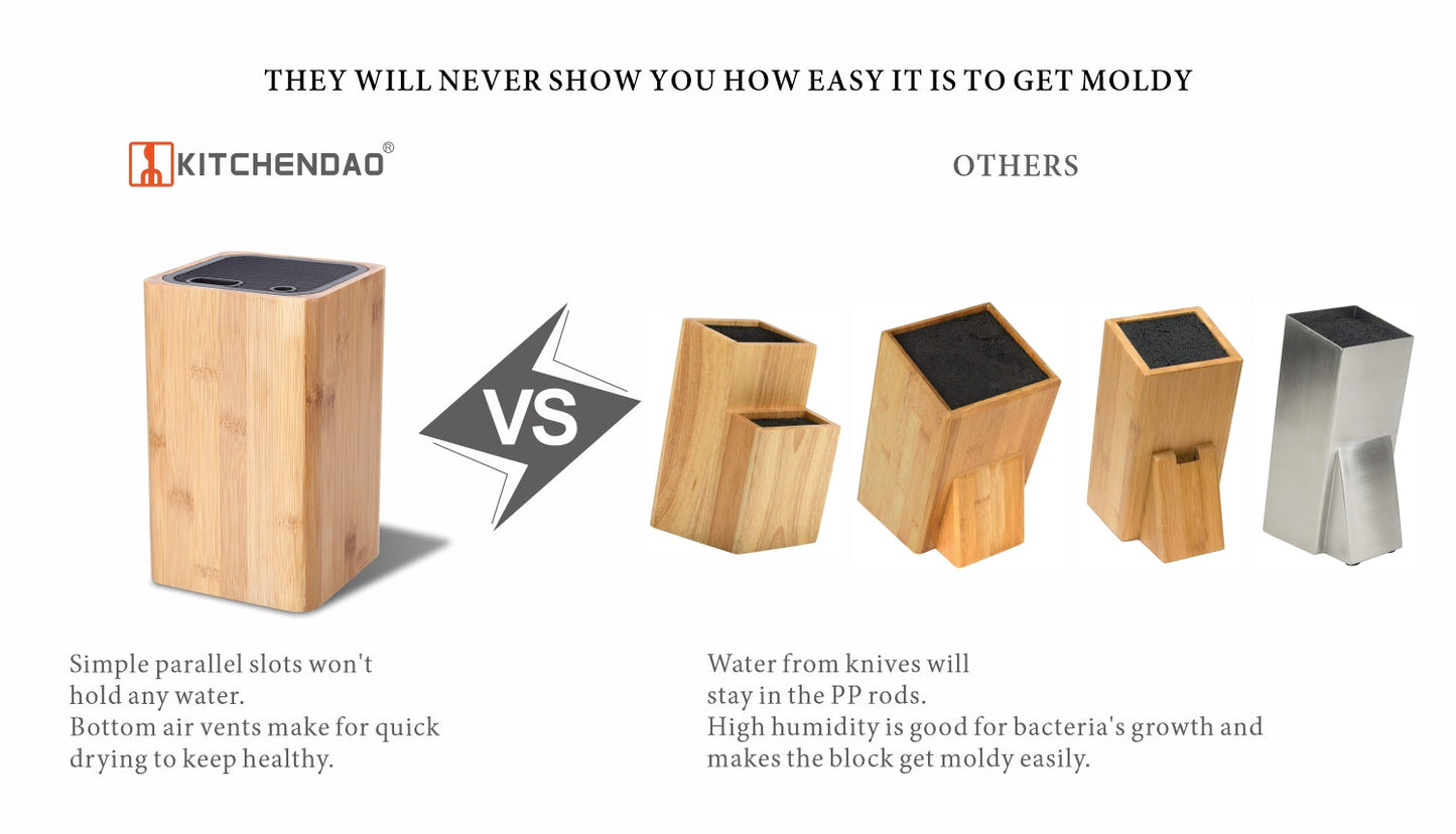 Deluxe Universal Knife Block With Slots Bamboo Knife Holder Basic