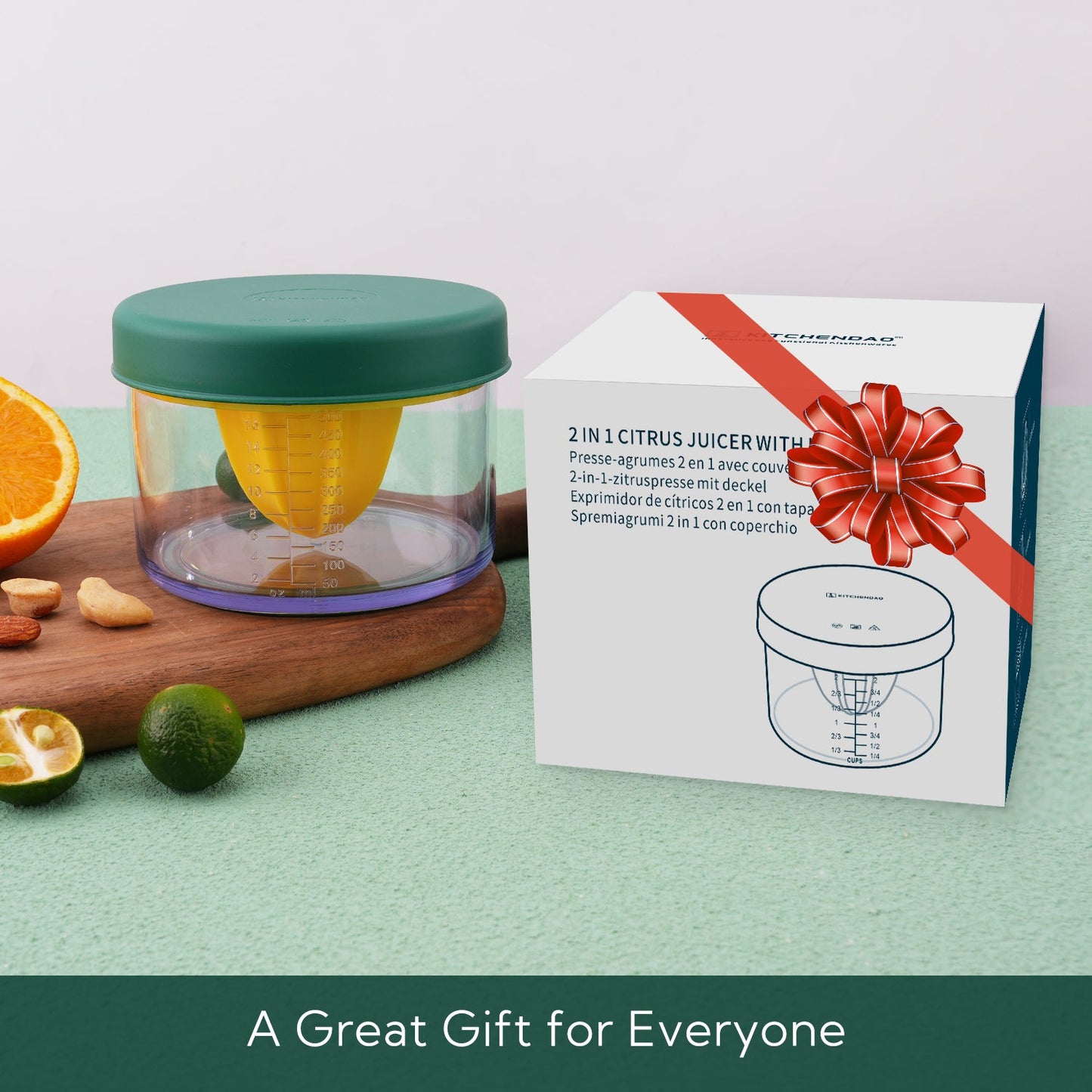 2 in 1 Lemon Orange Citrus Juicer with lid for Sanitary Storage, Manual Hand Squeezer with Built-in 16OZ Measuring Cup, Multi-function Manual Juicer with Reamers and Non-Slip Base, BPA Free